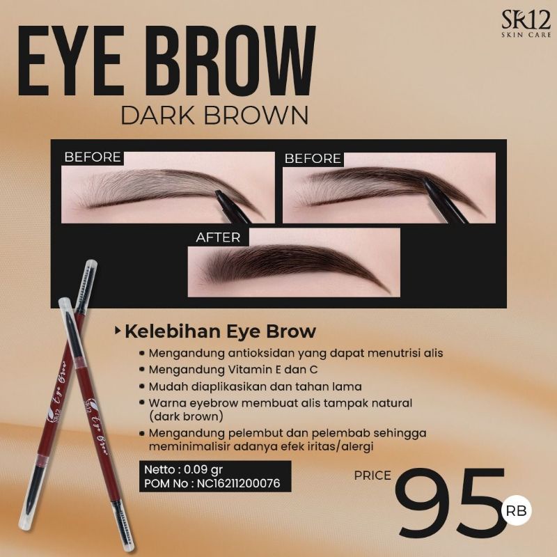 Pensil Alis SR12 EYEBROW Eye Brow Dark Brown Tahan Lama Antioksidan Mudah Diaplikasikan