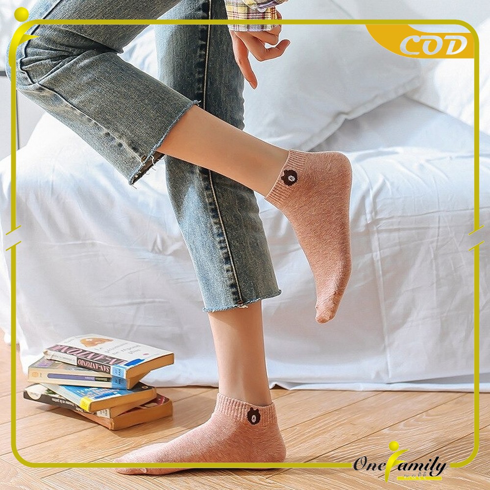 ONE-P32-33 Kaos Kaki Dewasa Pendek Kaus Kaki Wanita Pria Motif Brown / Kaos Kaki Ankle Korea Daisy-3