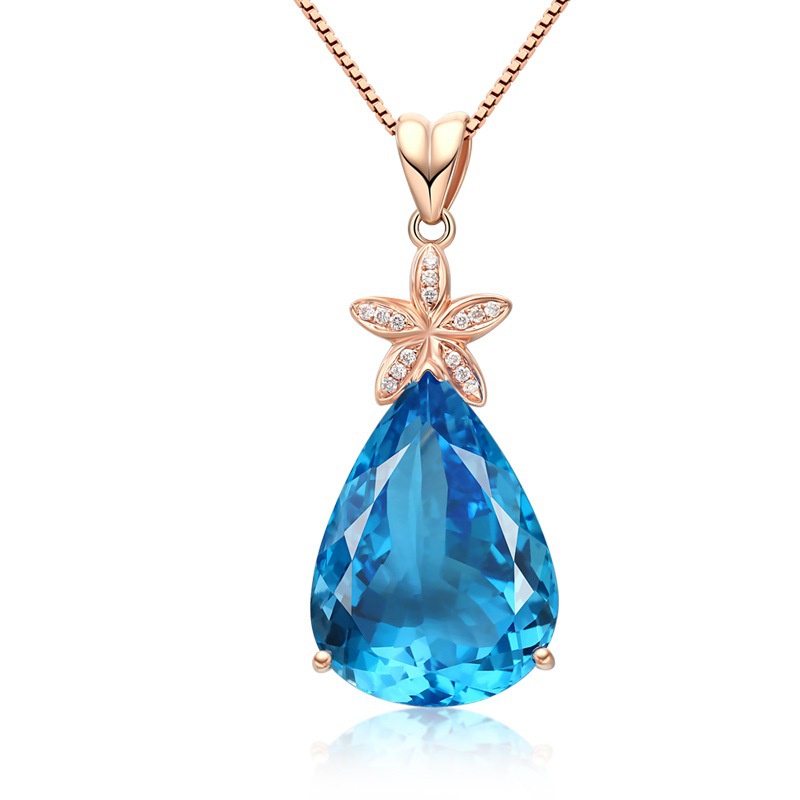 [Ready Stock]Stylish Water Drop Pear-Shaped Blue Gemstone Pendant Necklace