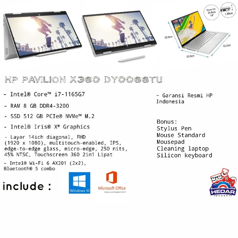 HP Pav X360 DY0066TU  i7 1165G7 8GB 512GB W10 OHS 14 Touchscreen FHD