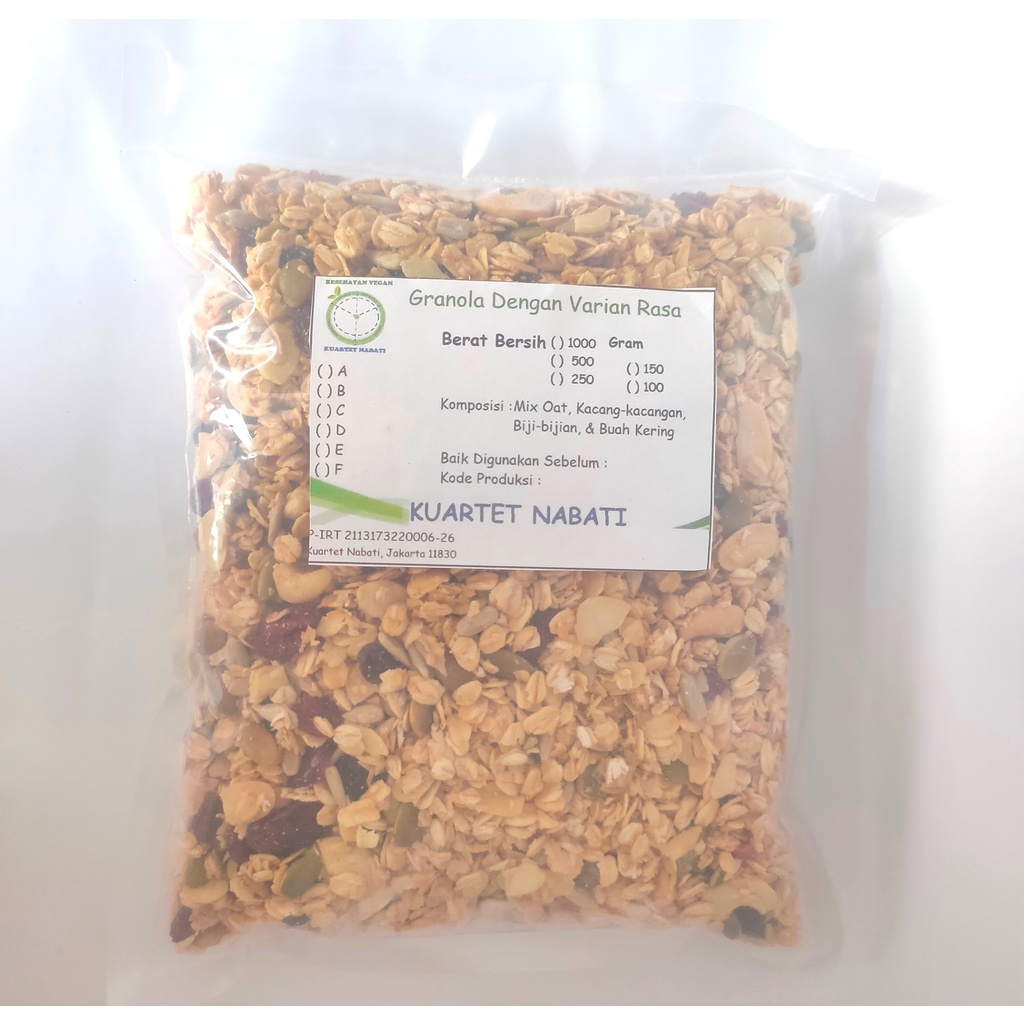 

500gr Granola Crispy - Crunchy Mix Roasted Oat, Slice Almond, Mede, Sunflower Seeds, Pumpkin Seeds Varian Rasa Kuartet Nabati