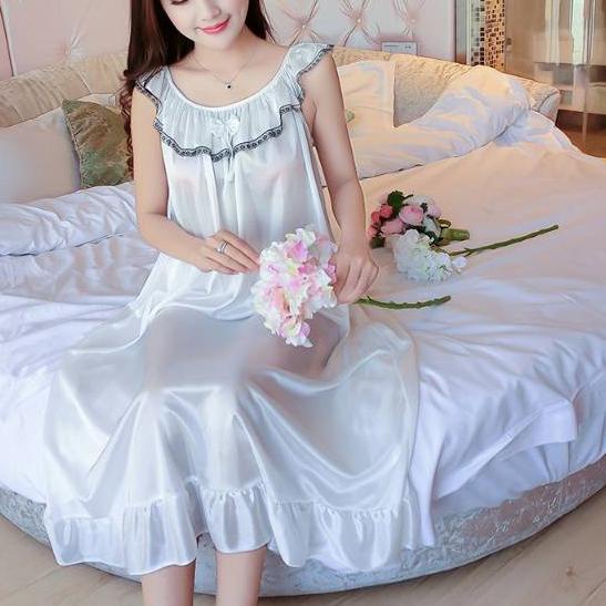 JOS760 Daster Baju Tidur Jumbo Satin Brukat Lis Hitam Pita