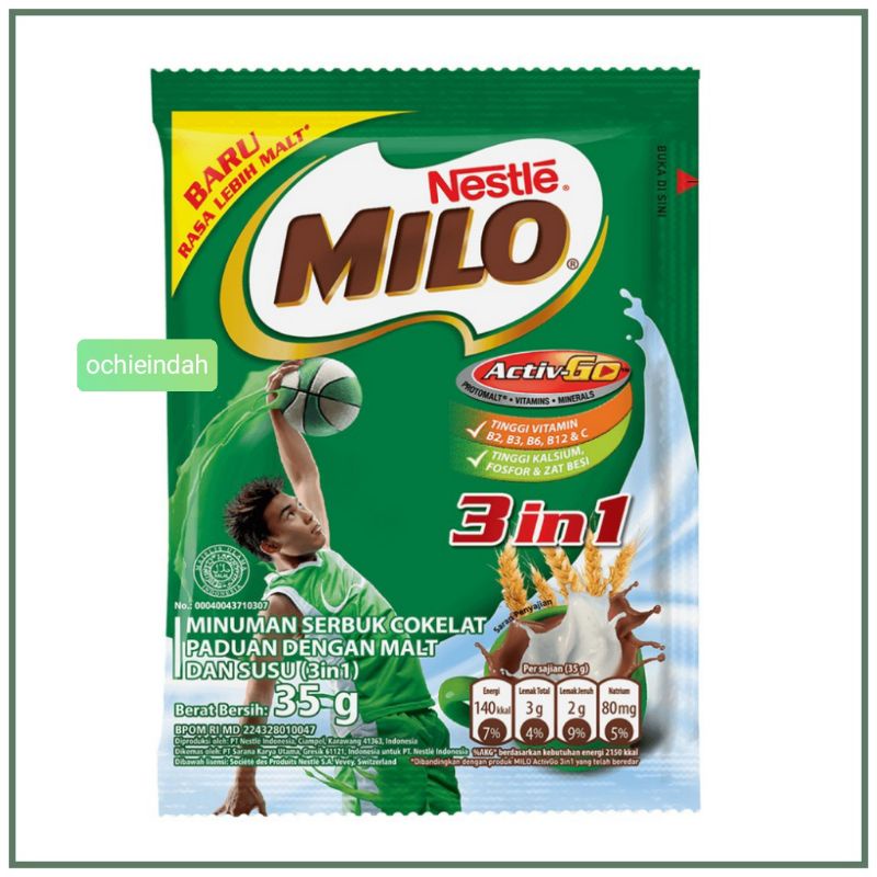 

MILO Activ-Go 3in1 SACHET 35gram | 1 Renceng isi 10pcs