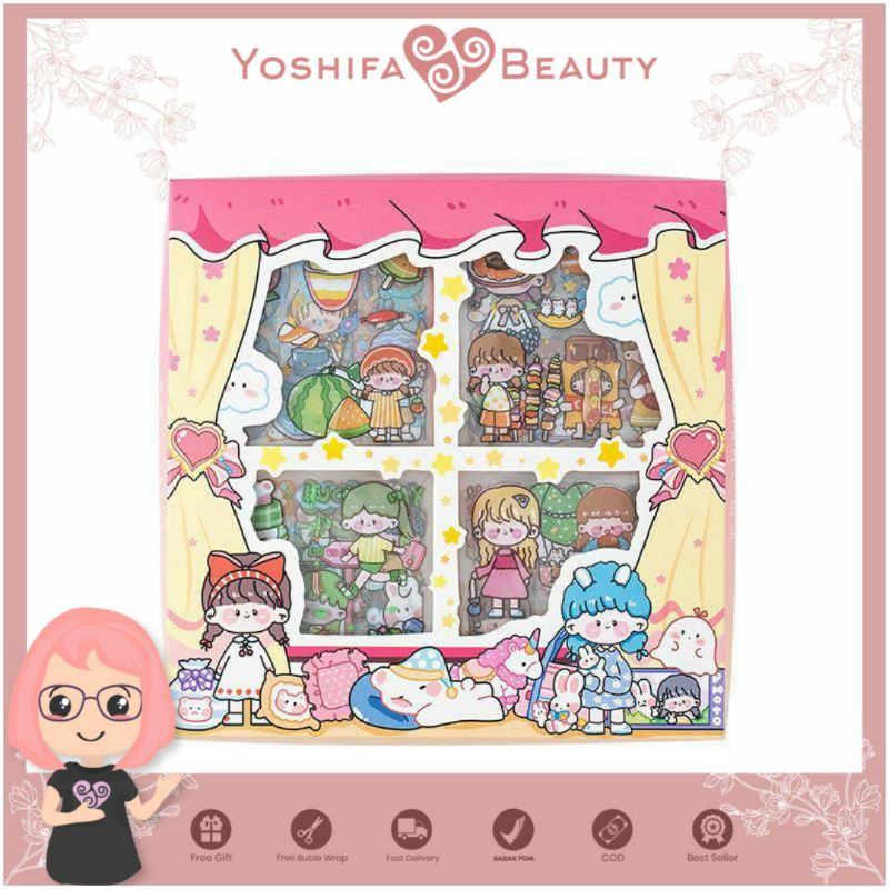 Stiker PVC Aesthetic 1 Lembar | Sticker Kawaii Girl | DIY Bahan PVC Untuk Deco Scrapbook Diary Tumbler Botol Viral | Sticker Lucu Korea