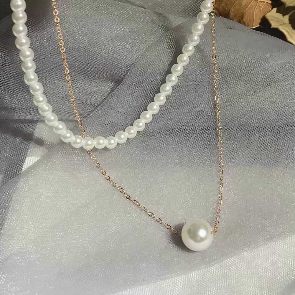 Hu Hu Hu Hu Hu Alat Bantu Pasang Kacamata♡ Kalung Rantai Klavikula Liontin Mutiara Tiruan Lapisan Ganda Untuk Perhiasan Wanita