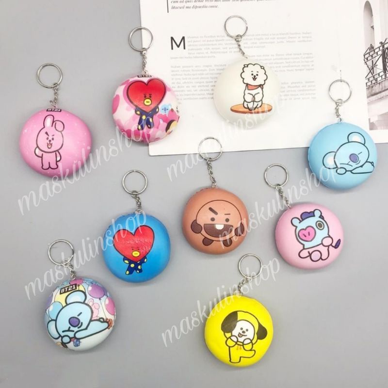 GANTUNGAN TAS SQUISHY BT21 BTS/ GANTUNGAN KUNCI MAINAN SQUISHY MULTIFUNGSI BULAT ORI PREMIUM SQUISHY