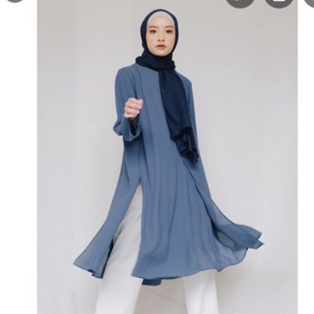 THENBLANK Summer Slit Dress Longsleeve Blue