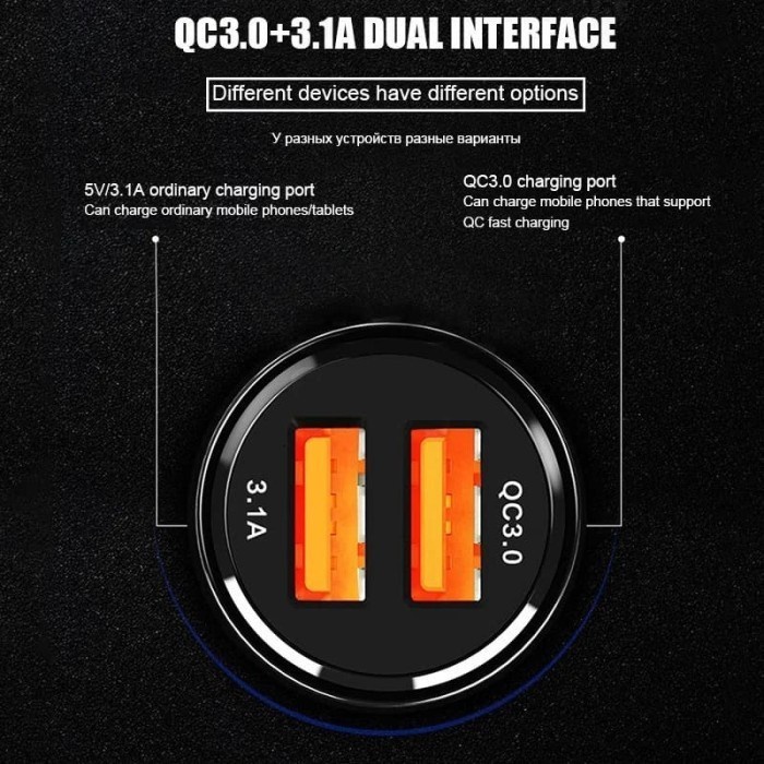 CEV Car Charger QC3.0 Dual USB Fast Charging Qualcomm Quick Charger 12-24V