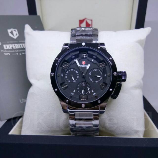 JAM TANGAN EXPEDITION 6381 WANITA RANTAI SILVER RING HITAM PLAT HITAM