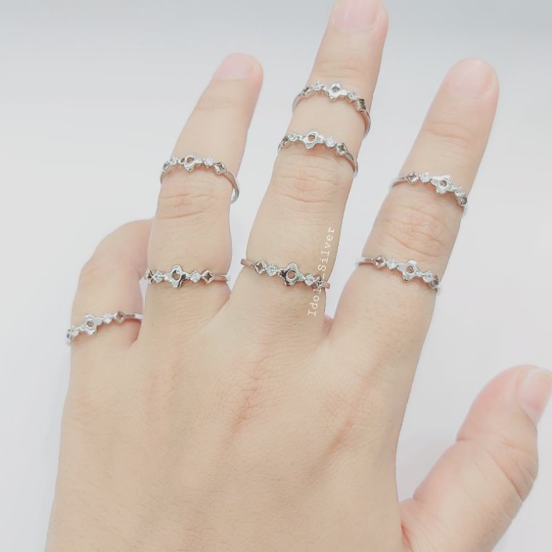 CINCIN PERAK ASLI SILVER WANITA 925 LAPIS EMAS PUTIH MODEL BUNGA PERMATA 2 / CINCIN MODEL KOREA - PERHIASAN PERAK WANITA ASLI