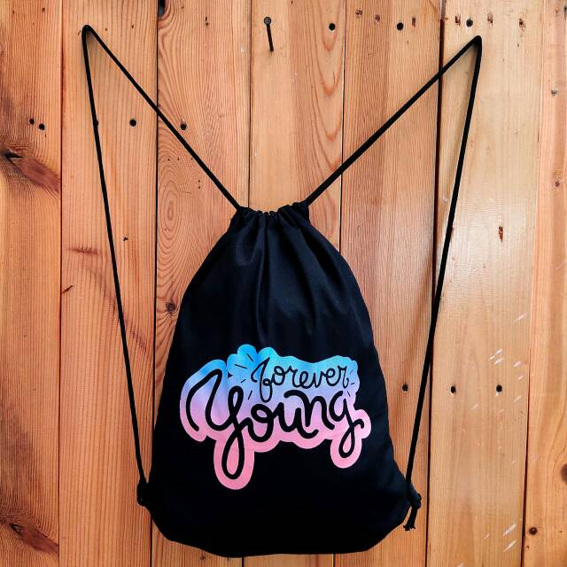 Totebag / String bag ransel serut sablon  FOREVER YOUNG / kpop / korea || Kiiyoomii