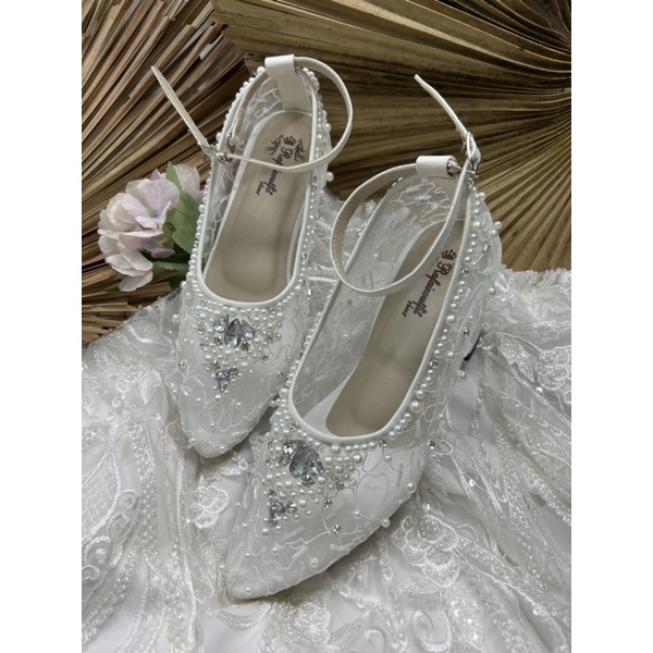 Rafaizoutfit sepatu kiyalara tali putih sepatu wedding putih sepatu cantik 7cm tahu block