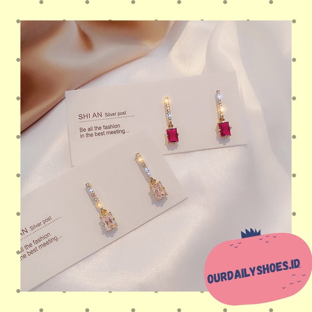 ★ODS★ Anting Tusuk Model Kristal K02 Geometri Gaya Retro Korea Elegan untuk Wanita kekinian