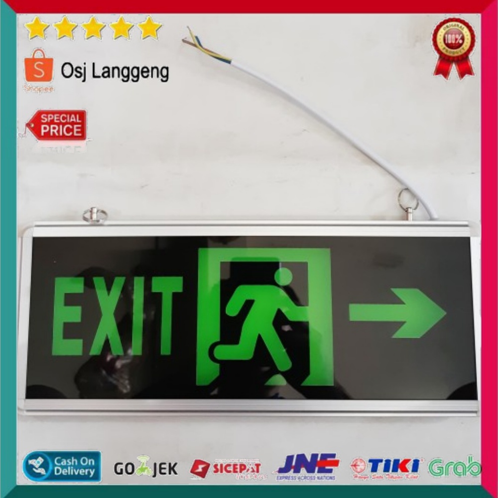 Lampu Petunjuk Darurat Emergency EXIT Lamp LED 2 Sisi M1 / Safety Sign Exit Hijau Murah