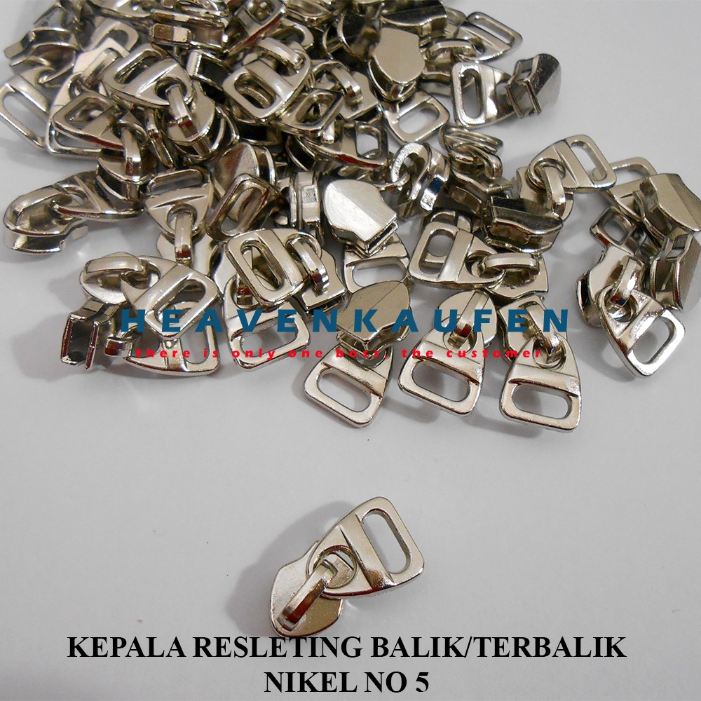 Kepala Resleting/Kepala Zipper Terbalik No 5 Nikel Silver