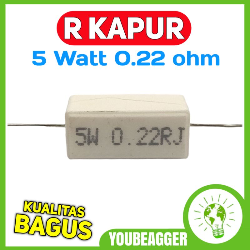 Resistor kapur 5W 0.22RJ Resistor 5 watt 0.22 ohm