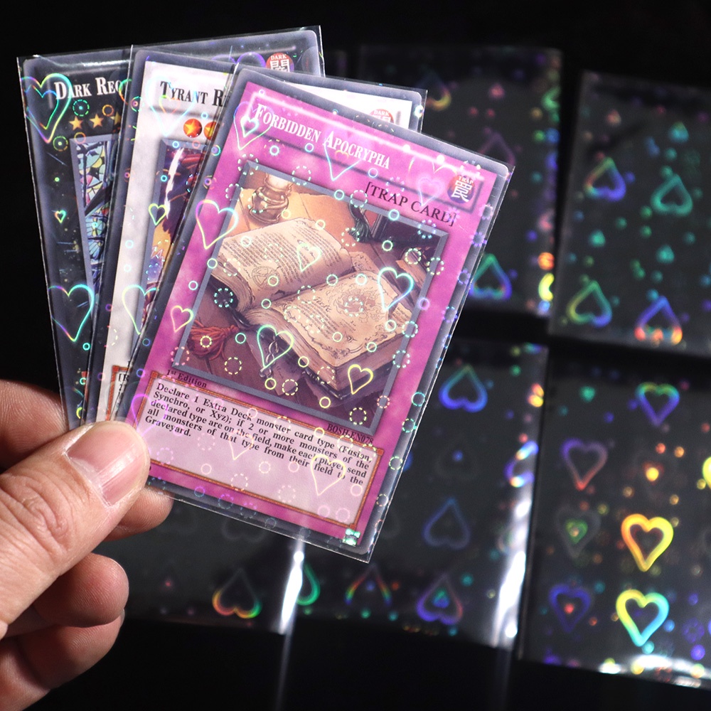 50pcs Laser Heart Card Sleeves Toploader Protector Unseal Inner Sleeves Photocard Holographic Film Sleeve