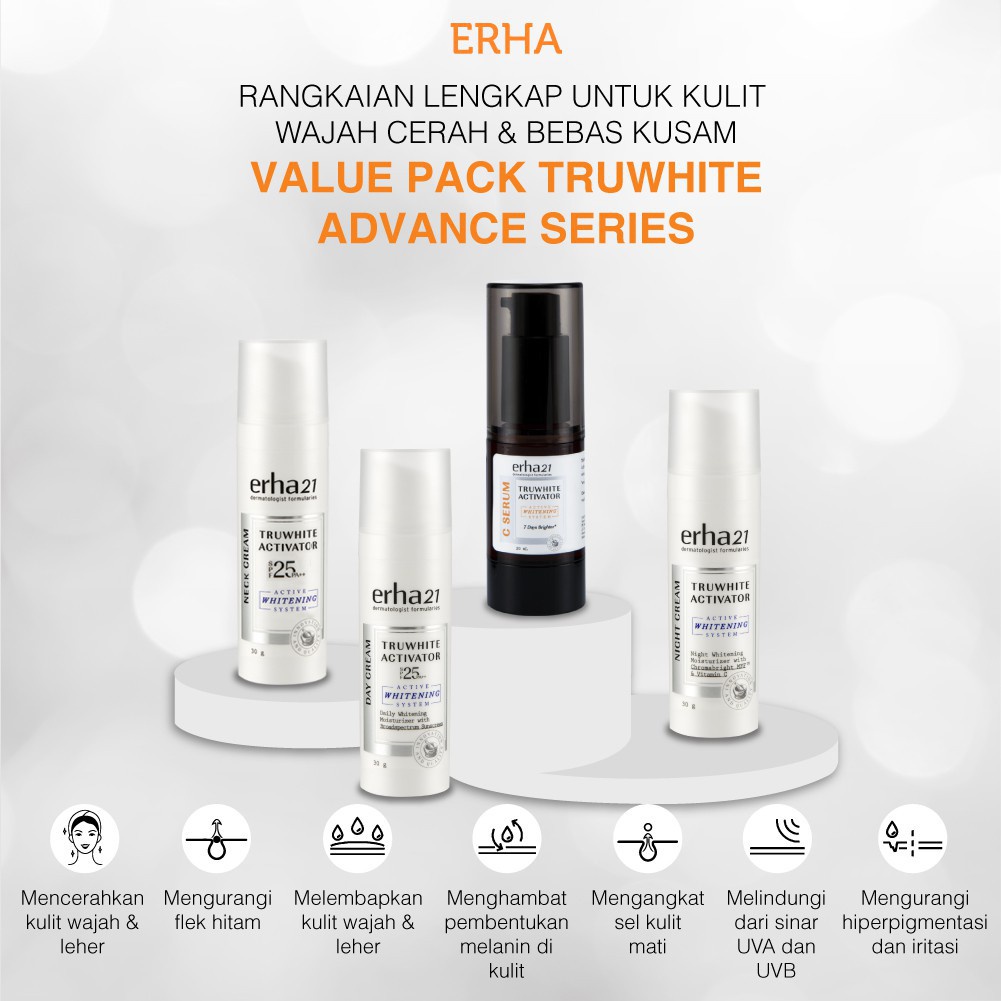 ❣️Rakkistore99❣️ ERHA TRUWHITE BRIGHTENING SERIES | Body Cream I Day I Night Cream I Face Toner I Face Wash