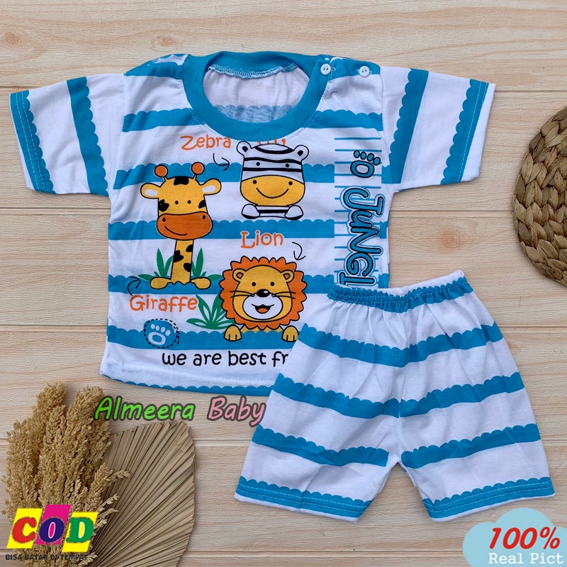 Setelan Baju Bayi Setelan Piyama Bayi Lengan Pendek Kancing Bahu Usia 3-12 Bulan Almeera Baby And Kids