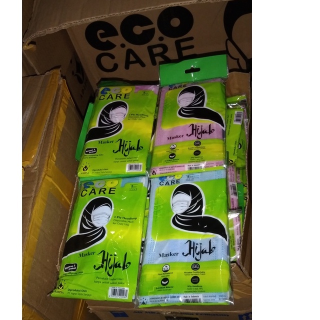 masker eco care 3ply face mask headloop masker hijab isi 5pcs