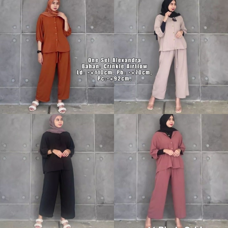 Baju Setelan Wanita Muslimah Casual Kerja Kantor Modis Adem Trandy Ter Alexandra Set // Setelan Crin