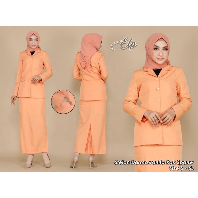 SETELAN ROK DARMAWANITA WARNA SALEM  FREE HIJAB