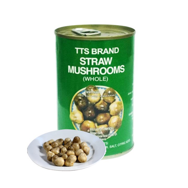 

TTS Brand Straw Mushroom Whole 425 Gram / Jamur Merang TTS 425 Gram