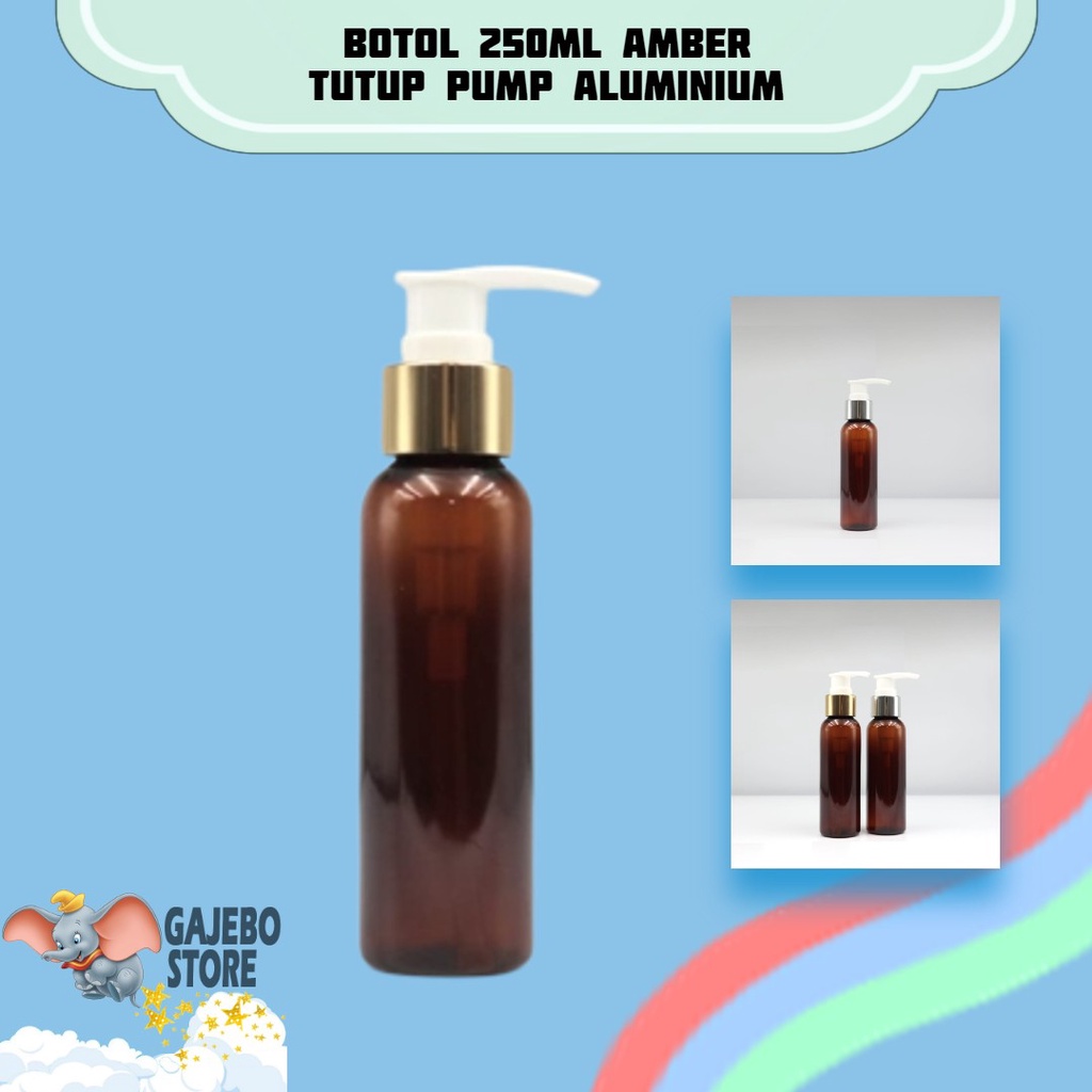 BOTOL PUMP GOLD 100ML AMBER / BOTOL PLASTIK 100ML AMBER TUTUP PUMP GOLD SILVER IMPORT