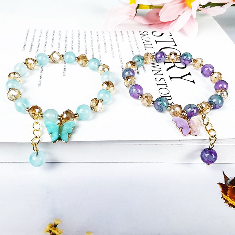 Gelang Manikmanik Kristal Warna Warni Bandul Bungakupukupu Gaya Koreabohemian Handmade Untuk Wanita