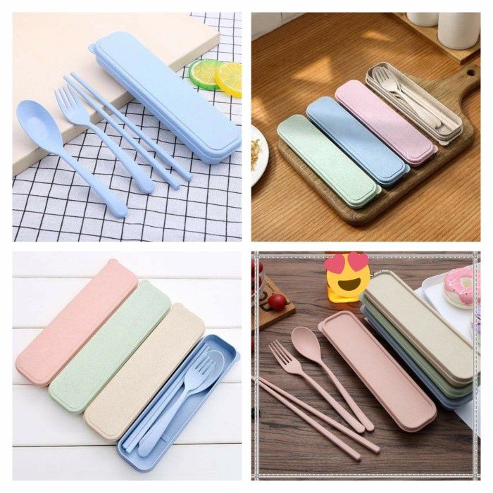 Sendok Garpu Sumpit Set Bahan Jerami Wheat + Kotak Travelling SS02