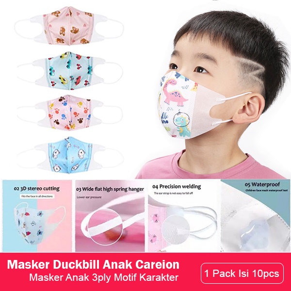 Masker Duckbill 3ply Anak Careion Masker Anak Karakter 1 Pack Isi 10 Pcs