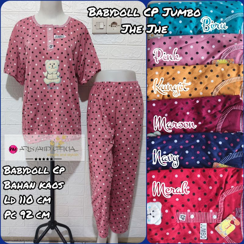 AM | Babydoll CP Jumbo Jhe-Jhe Polkadot | Babydoll Kaos Lengan Pendek Celana Panjang