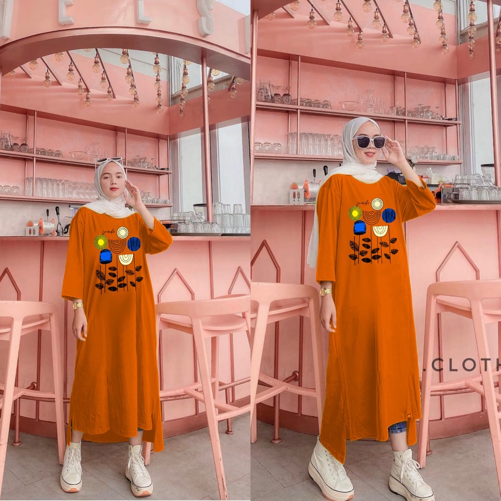 GR LONG TUNIK TERBARU BASIC / MIDI DRESS JUMBO BABYTERRY SR313