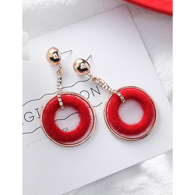 LRC Anting Tusuk Fashion Red Circular Ring Shape Decorated F07045