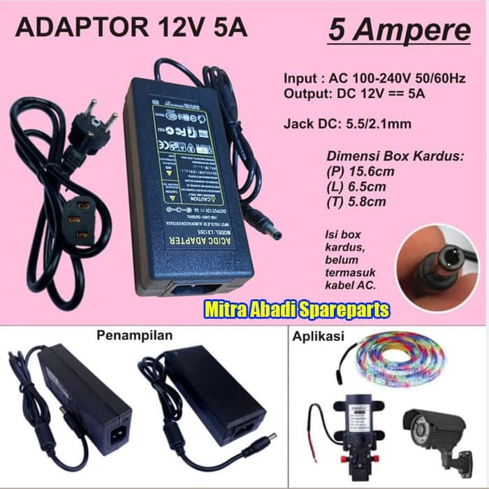 Adaptor 12V 5A 60W / 12 Volt 5 Ampere 60 Watt