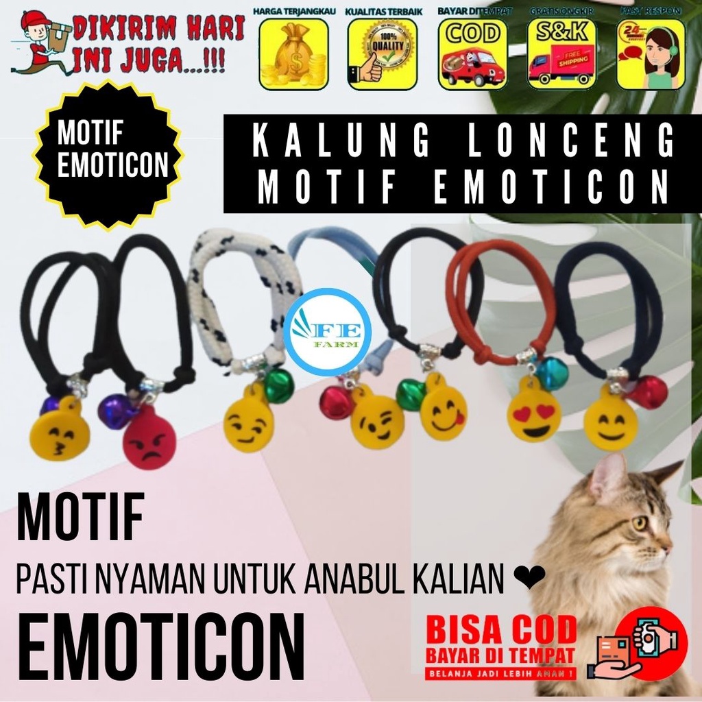 Kalung Kucing Murah Lonceng Karakter Lucu Motif Emoticon Kualitas Premium FEFARM