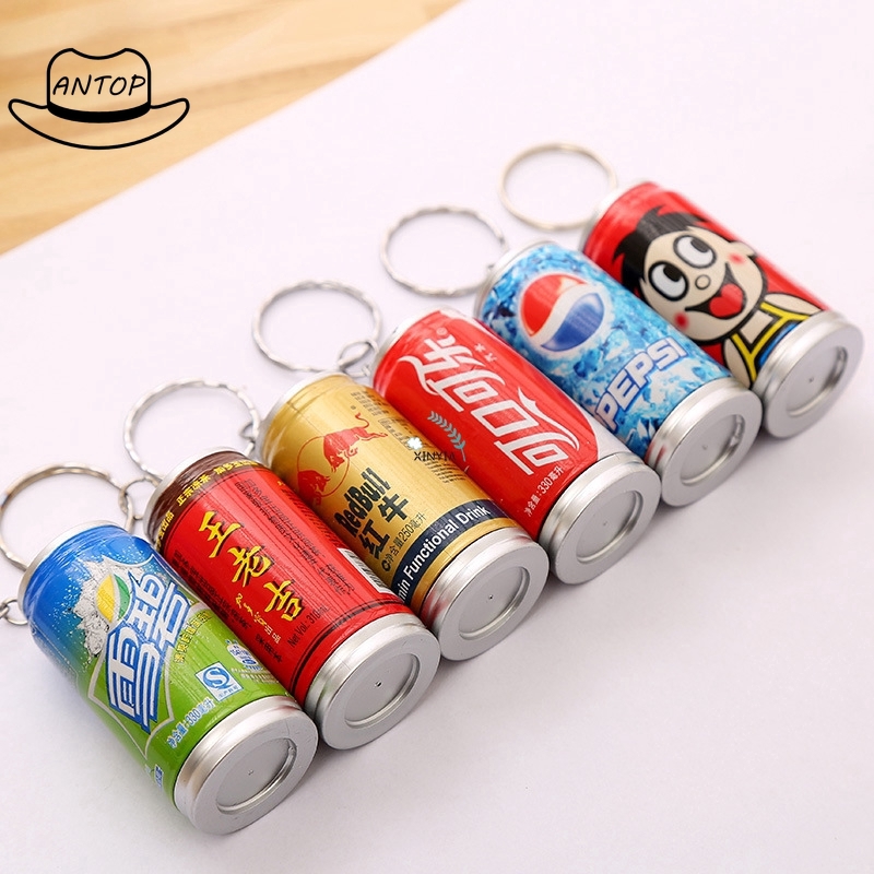 Antop！Pulpen Cola Sprite Pena Bolpoin Ditarik Keychain Kreatif Alat Tulis Kantor