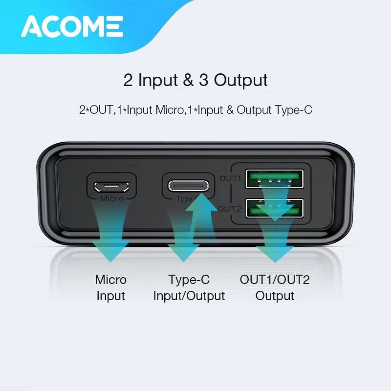 ACOME Powerbank 20000 mAh All in 1 Fast Charging QC3.0 PD VOOC SCP Dash Garansi Resmi 18 Bln AP201