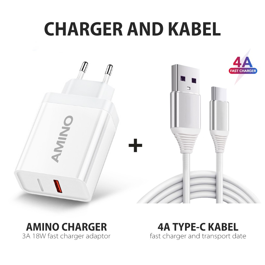 AMINO 3A 18W Qualcomm QC3.0 Fast Charger 4A Type C USB Kabel Micro USB Quick Charger Adaptor Ori