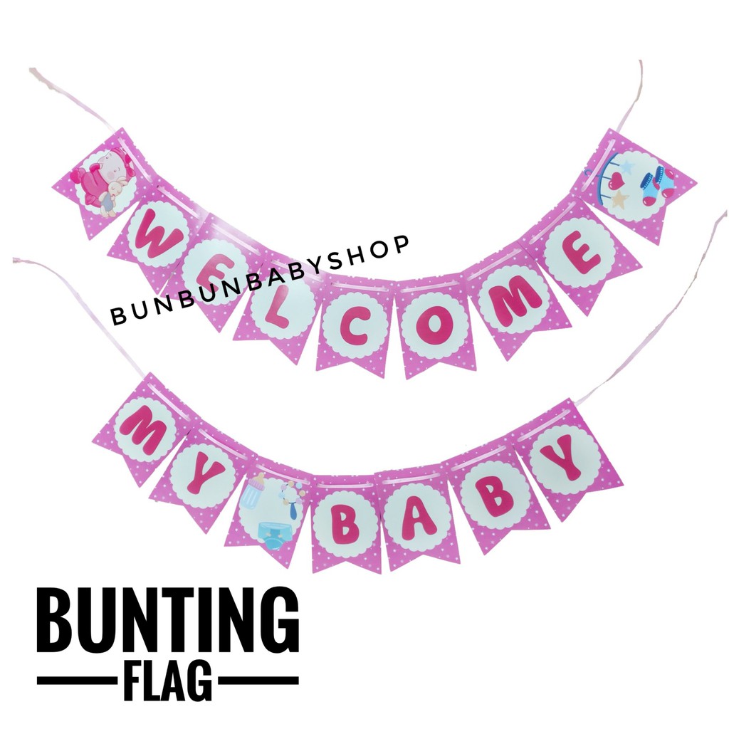 Bunting Flag Baby Custom Murah Kartu Ucapan Kelahiran Banner Tulisan Dinding Perlengkapan Bayi Lucu
