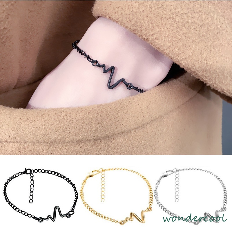 Gelang Rantai Adjustable Simple Model Elektrokardiogram Untuk Pria/Wanita/Pasangan-Won