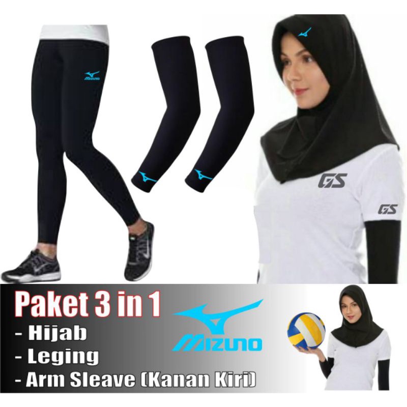 Paket hemat hijab voli kerudung voli jilbab olahraga leging manset tangan deker lengan baselayer