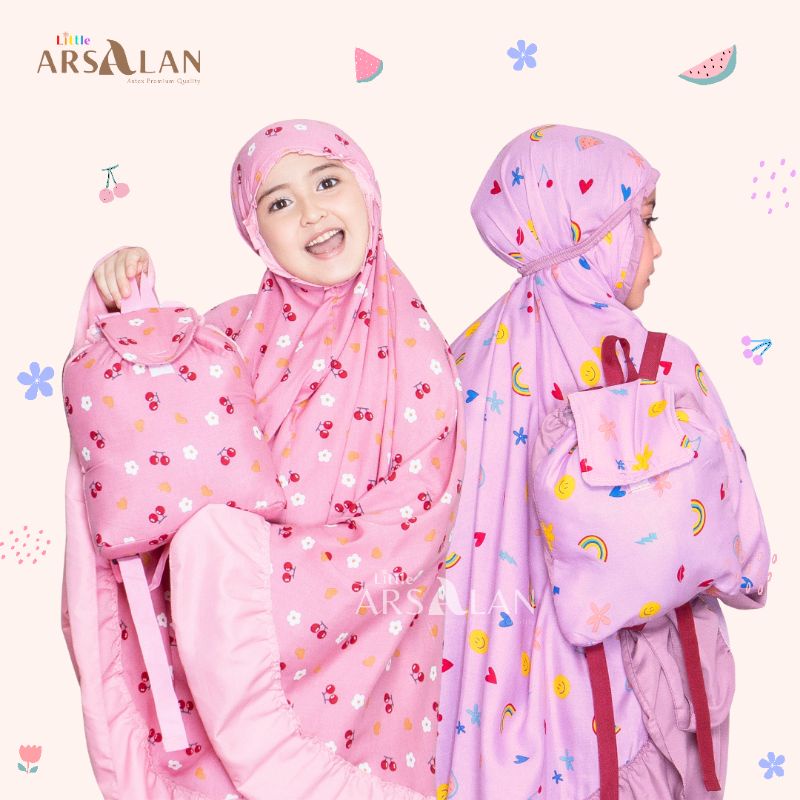 Mukena Anak Tas Ransel motif Cherry motif Pelangi | Mukena Katun Rayon TK SD Tanggung | Mukena Arsalan