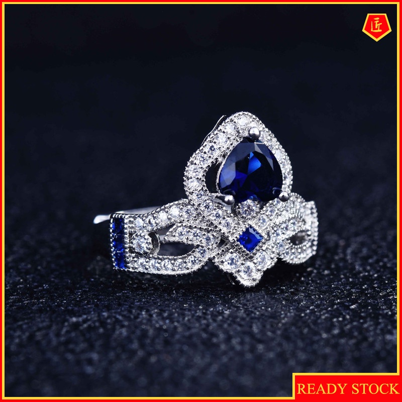 [Ready Stock]Elegant Simple Inlaid Sapphire Crown Ring