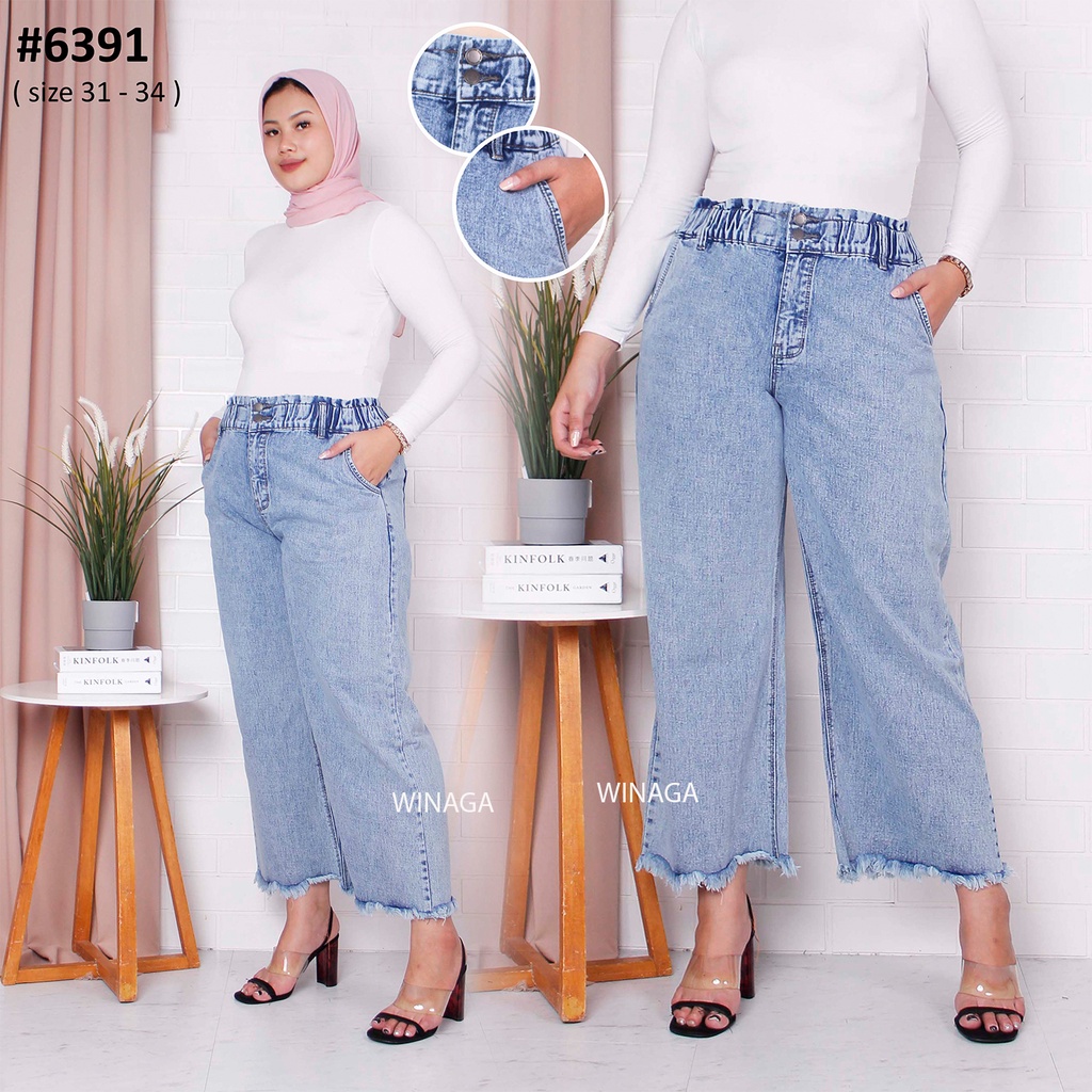 WINAGA - HighWaist Kulot Jumbo Rawis Unfinished Pinggang Karet