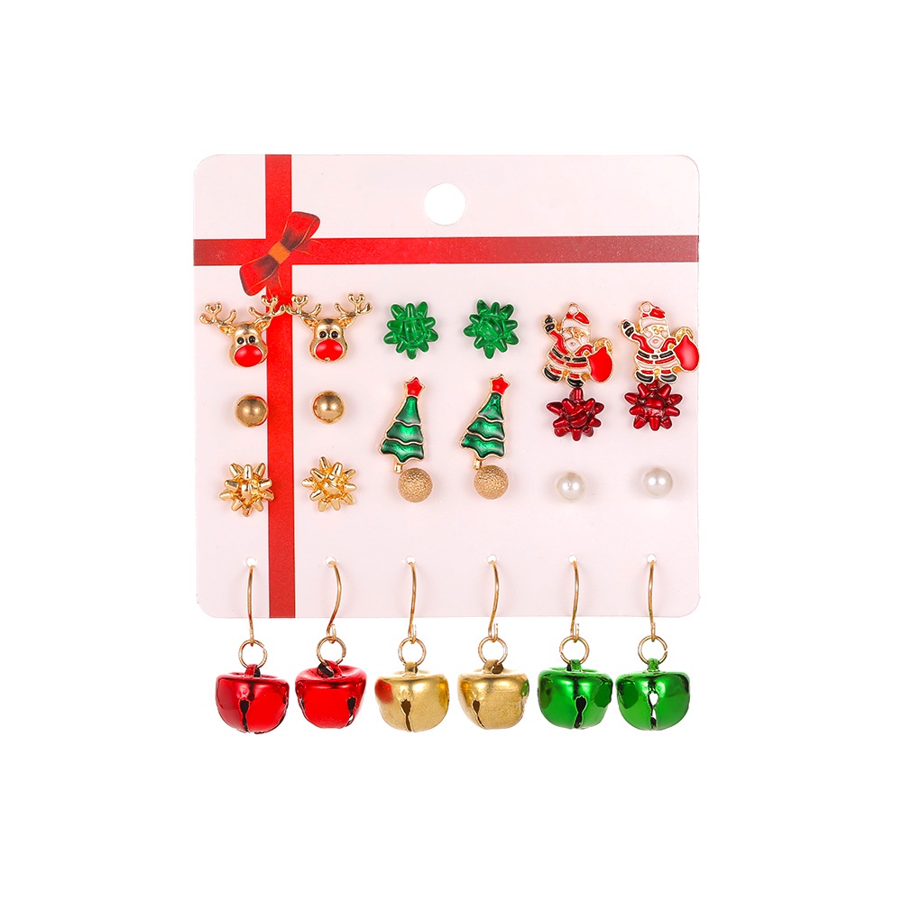 12 Pcs / Set Anting Drop Oil Santa Snow Natal Untuk Hadiah