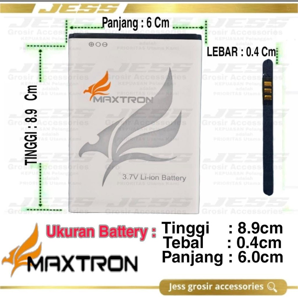 Baterai Original MAXTRON S8 JET ONE / X2 , S9 XT 4G LTE ukuran Battery P 6.0 cm T 8.9 cm L 0.4 cm