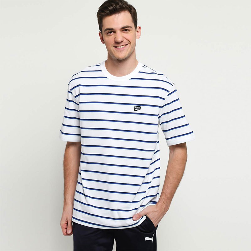 Puma Downtown Stripes Tee White Kaos Pria 578765 02 Dijamin 100% Original