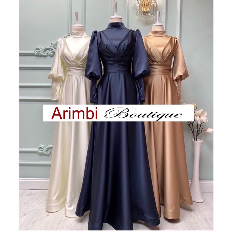 Baju Atasan Terusan Wanita Jasmine Dress Satin Premium Gamis Muslim HIjab Syari Pesta Kondangan Jumb