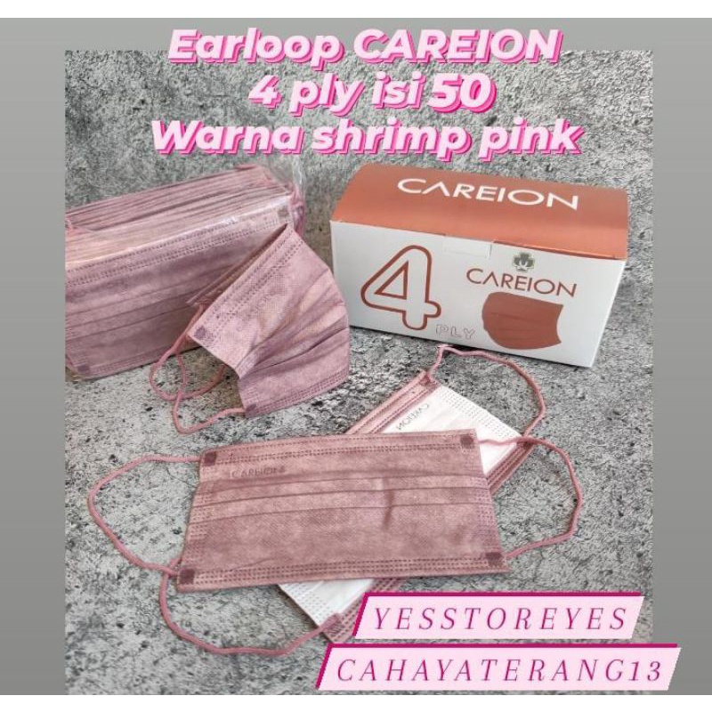 READY MASKER EARLOOP 4 PLY CAREION CARE ION WARNA SHRIMP PINK WARNA KULIT SAWO MATANG TALI SENADA EMBOS